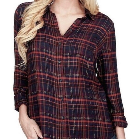 LUCKY BRAND Metallic Plaid Button Down Shirt 2XL light weight super soft - Picture 1 of 14